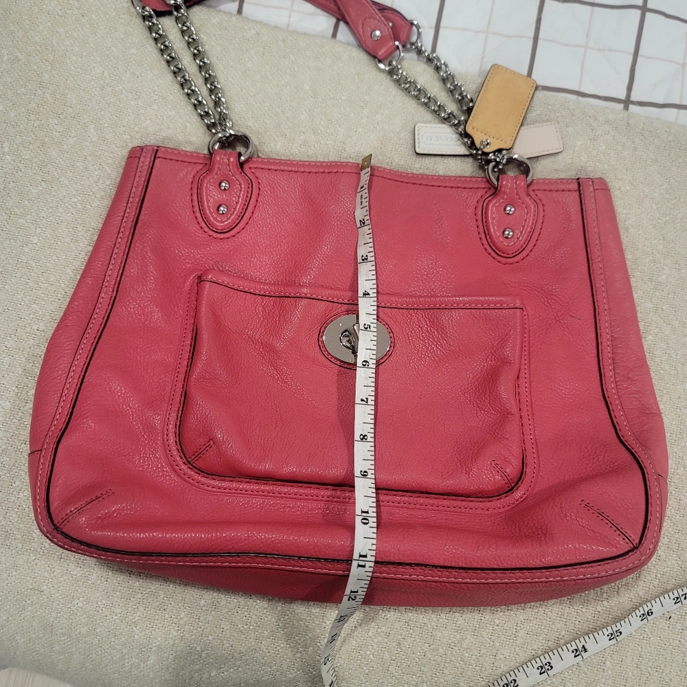 ​Coach Poppy Taylor East West Tote Pink Pebbled Leather Silver Chain 24083 - Picture 13 of 17